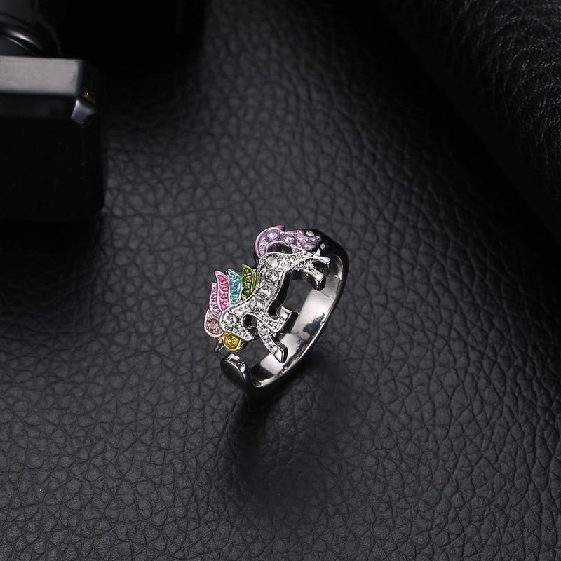 ALoveSoul Adjustable Silver Tone Little Princess Rainbow Unicorn Ring for Women Ladies Fashion Rings Gifts for Women - Image 2
